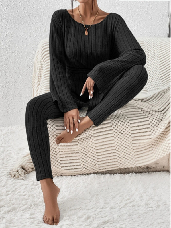 Sügisene uus kootud triibuline kampsun, laia säärega püksid, kaheosalised komplektid naiste varustus Elegantne kontori naiste komplekt, venitusriided