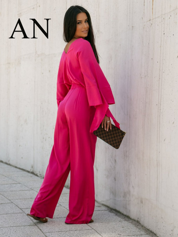 Kaheosaline naiste komplekt 2023 tänavastiilis ühevärviline moodne V-kaelusega nöörpükste komplekt Elegantne naiste komplekt