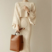 Πλεκτό κοστούμι φούστα (κορεάτικη έκδοση μόδας) Κοστούμι δύο τεμαχίων (γυναικείο 2022) Νέα φούστα μάλλινη παλτό φθινοπώρου και χειμώνα