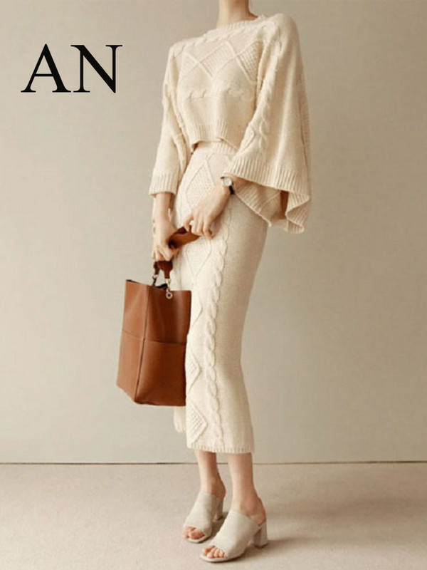 Πλεκτό κοστούμι φούστα (κορεάτικη έκδοση μόδας) Κοστούμι δύο τεμαχίων (γυναικείο 2022) Νέα φούστα μάλλινη παλτό φθινοπώρου και χειμώνα