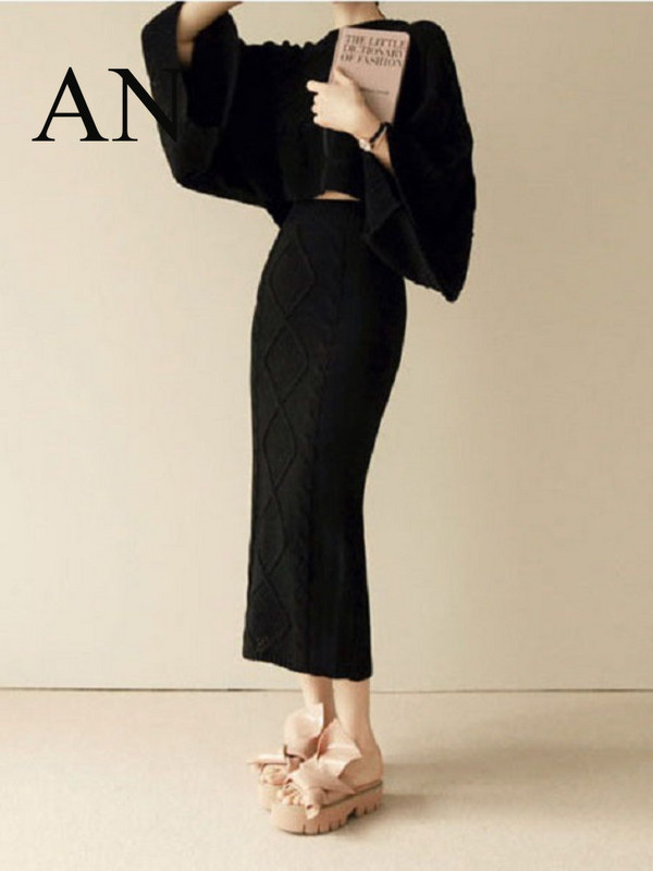 Πλεκτό κοστούμι φούστα (κορεάτικη έκδοση μόδας) Κοστούμι δύο τεμαχίων (γυναικείο 2022) Νέα φούστα μάλλινη παλτό φθινοπώρου και χειμώνα