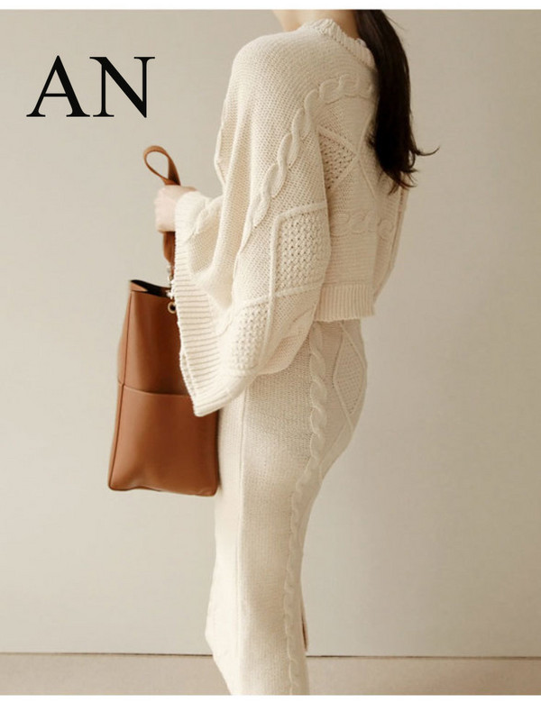 Πλεκτό κοστούμι φούστα (κορεάτικη έκδοση μόδας) Κοστούμι δύο τεμαχίων (γυναικείο 2022) Νέα φούστα μάλλινη παλτό φθινοπώρου και χειμώνα