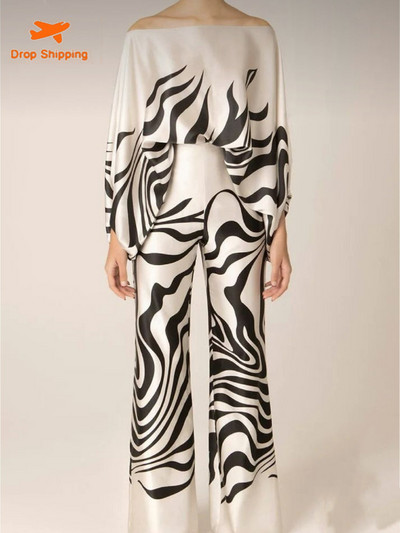 Kaheosaline naiste komplekt 2023 laia säärega pükste komplekt õhukeste õlgade jaoks, vabaaja püksid Kaheosalised elegantsed naiste komplektid püksikomplektid