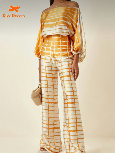 Kaheosaline naiste komplekt 2023 laia säärega pükste komplekt õhukeste õlgade jaoks, vabaaja püksid Kaheosalised elegantsed naiste komplektid püksikomplektid