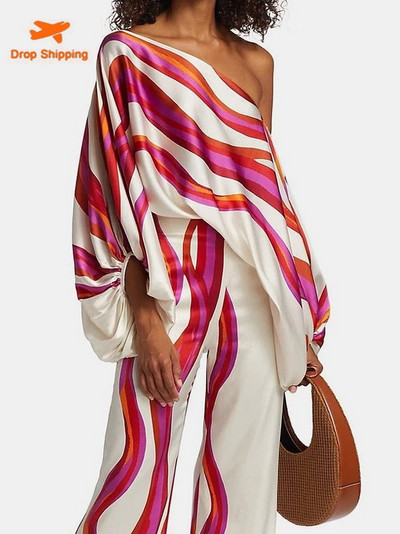 Kaheosaline naiste komplekt 2023 laia säärega pükste komplekt õhukeste õlgade jaoks, vabaaja püksid Kaheosalised elegantsed naiste komplektid püksikomplektid