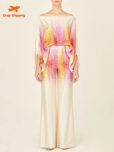 Kaheosaline naiste komplekt 2023 laia säärega pükste komplekt õhukeste õlgade jaoks, vabaaja püksid Kaheosalised elegantsed naiste komplektid püksikomplektid