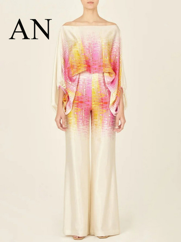 Kaheosaline naiste komplekt 2023 laia säärega pükste komplekt õhukeste õlgade jaoks, vabaaja püksid Kaheosalised elegantsed naiste komplektid püksikomplektid