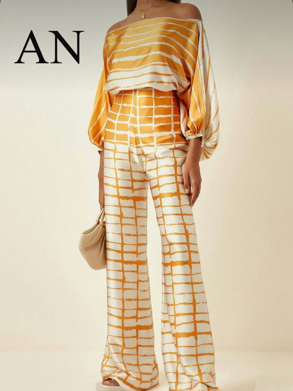 Kaheosaline naiste komplekt 2023 laia säärega pükste komplekt õhukeste õlgade jaoks, vabaaja püksid Kaheosalised elegantsed naiste komplektid püksikomplektid