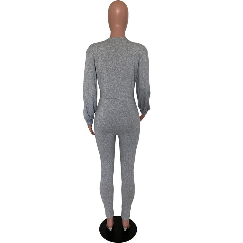 Ležerni jesenski kombinezon Bodi s prednjim patentnim zatvaračem dugih rukava Jednobojni dugi kombinezon za igranje za žene