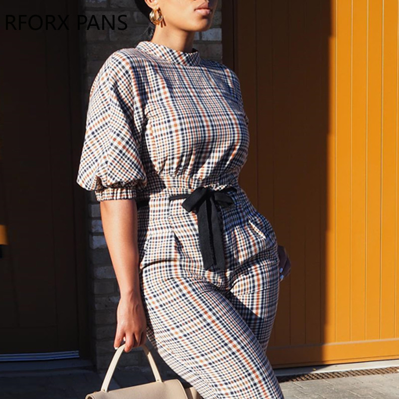 Γυναικεία ολόσωμη φόρμα με καρό φανάρι με δεμένη λεπτομέρεια