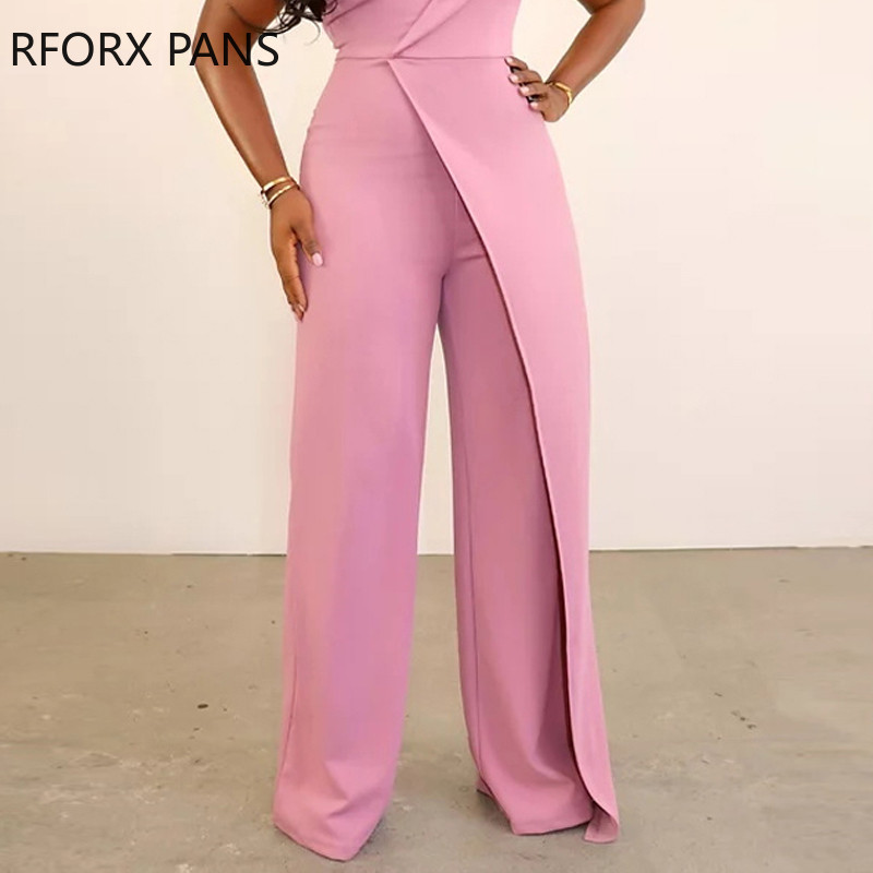 Ženski jednobojni elegantni seksi radni svečani kombinezon bez rukava s ravnim nogavicama na jedno rame