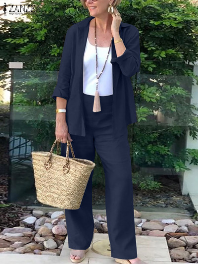 ZANZEA jednobojne košulje, bluze dugih rukava, ležerni kompleti hlača, jesenski ženski odgovarajući setovi, modni urbani dvodijelni set trenerki