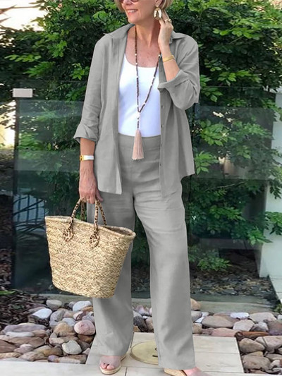 ZANZEA jednobojne košulje, bluze dugih rukava, ležerni kompleti hlača, jesenski ženski odgovarajući setovi, modni urbani dvodijelni set trenerki