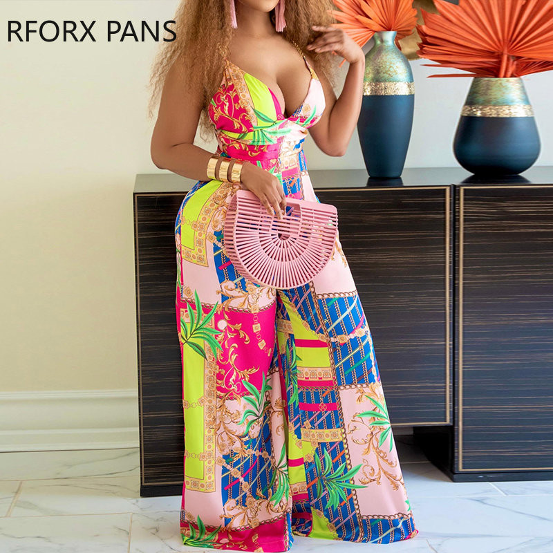 2023. Ženski elegantni ležerni kombinezoni širokih nogavica s dubokim V izrezom i trakama s lancem bez rukava za 2023.