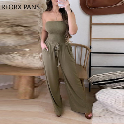 2023. Ženski elegantni kombinezon bez naramenica, bez rukava, plisirani, seksi kombinezon