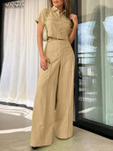 ZANZEA Fashion Urban dressid Naiste pluus ja püksid Suvised lühikeste varrukatega kärbitud topid ja püksid, Naiste vabaaja sobivad komplektid