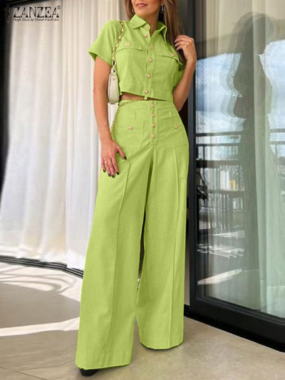 ZANZEA Fashion Urban dressid Naiste pluus ja püksid Suvised lühikeste varrukatega kärbitud topid ja püksid, Naiste vabaaja sobivad komplektid