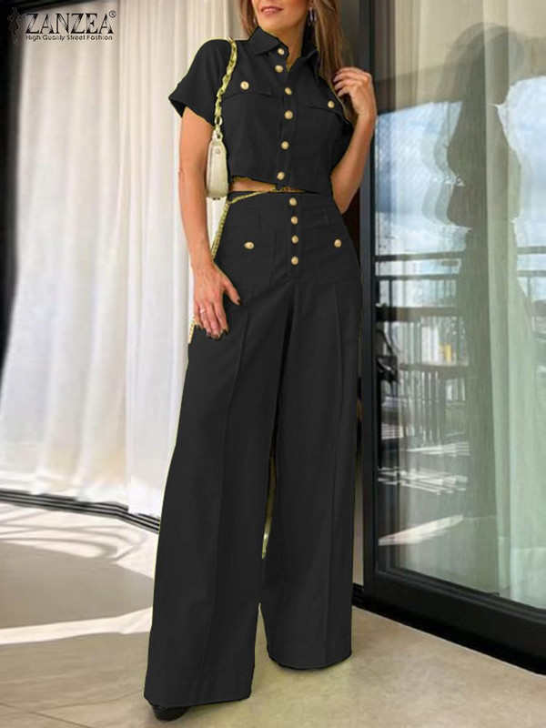 ZANZEA Fashion Urban dressid Naiste pluus ja püksid Suvised lühikeste varrukatega kärbitud topid ja püksid, Naiste vabaaja sobivad komplektid