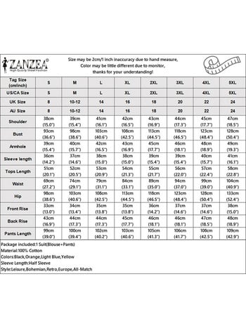Елегантен работен костюм Дамски модни комплекти панталони ZANZEA Summer О-образно деколте Блуза с половин ръкав Панталон Ежедневни анцузи Подходящи комплекти