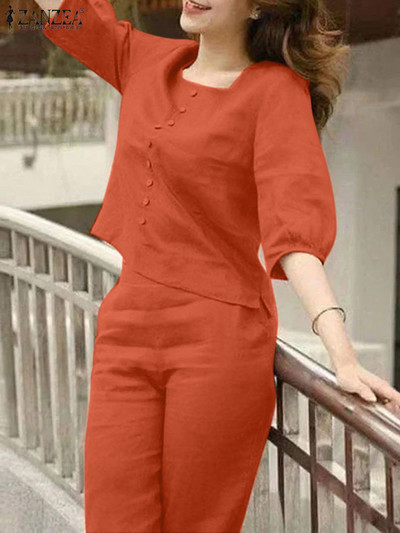 Elegantno radno odijelo Ženski modni kompleti hlača ZANZEA Ljeto O-izrez Bluza s pola rukava Hlače Ležerne trenirke Odgovarajući setovi