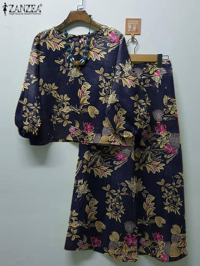 ZANZEA Jesenske trenirke s cvjetnim motivima Ženske boemske bluze Ležerne široke široke nogavice Kompleti hlača Ženski starinski kompleti s printom 2023.