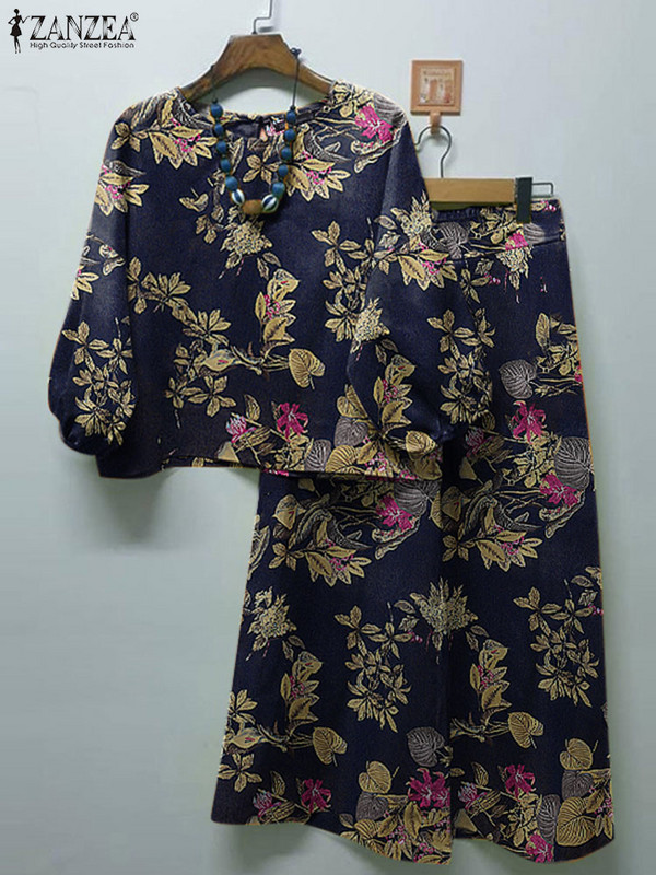 ZANZEA Jesenske trenirke s cvjetnim motivima Ženske boemske bluze Ležerne široke široke nogavice Kompleti hlača Ženski starinski kompleti s printom 2023.