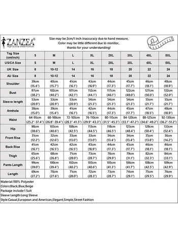 ZANZEA Винтидж комплекти горнища с дълъг ръкав Празнични тоалети от 2 части 2023 Есен Дамски комплекти едноцветни панталони Ежедневни панталони с широки крачоли Костюми
