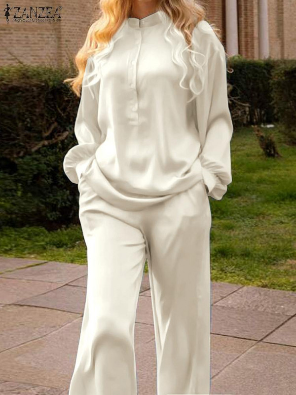 ZANZEA vintage pikkade varrukatega topside komplektid, 2-osalised pühadekomplektid, 2023. aasta sügisene naiste pükstekomplektid, vabaaja laia säärega pükste ülikonnad