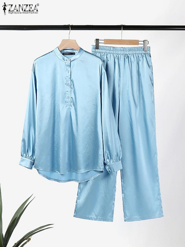 ZANZEA vintage pikkade varrukatega topside komplektid, 2-osalised pühadekomplektid, 2023. aasta sügisene naiste pükstekomplektid, vabaaja laia säärega pükste ülikonnad