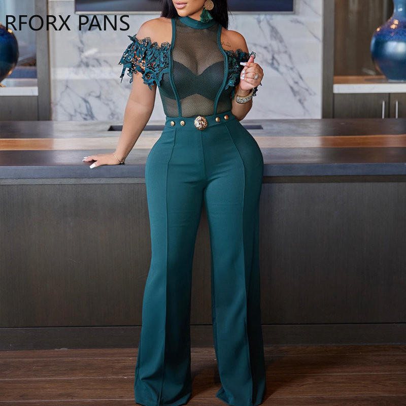 Naiste elegantne täisvõrgust lapiline pits, lühikeste varrukatega, nööpidega, seksikas sirge kombinesoon