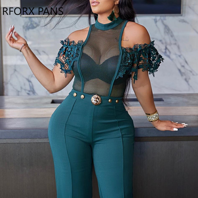 Naiste elegantne täisvõrgust lapiline pits, lühikeste varrukatega, nööpidega, seksikas sirge kombinesoon