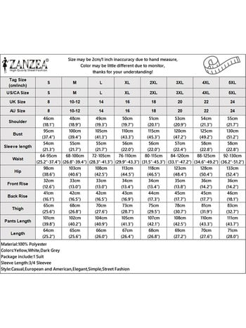 ZANZEA Дамски комплекти едноцветни панталони Празнични костюми с дълги панталони 2023 Лято 2023 г. Горнища с ревери с 3/4 ръкави Ежедневни облекла Градски анцуг от 2 части