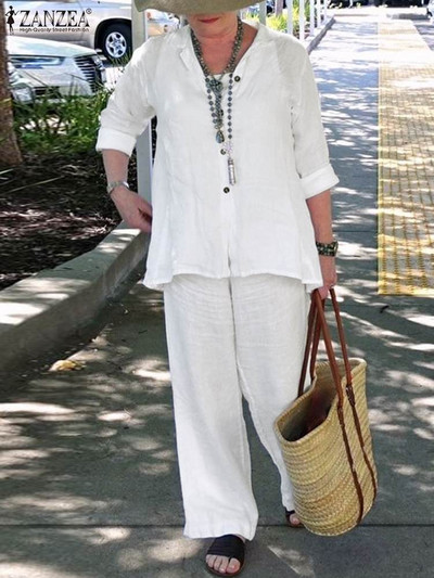 ZANZEA naiste massiivsed pükstekomplektid pühadeks, pikad pükste ülikonnad, 2023. aasta suvine 3/4 varrukatega revääriga topid, vabaaja 2-osalised linna dressid