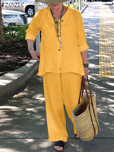 ZANZEA naiste massiivsed pükstekomplektid pühadeks, pikad pükste ülikonnad, 2023. aasta suvine 3/4 varrukatega revääriga topid, vabaaja 2-osalised linna dressid