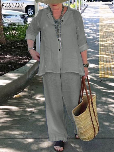 ZANZEA naiste massiivsed pükstekomplektid pühadeks, pikad pükste ülikonnad, 2023. aasta suvine 3/4 varrukatega revääriga topid, vabaaja 2-osalised linna dressid