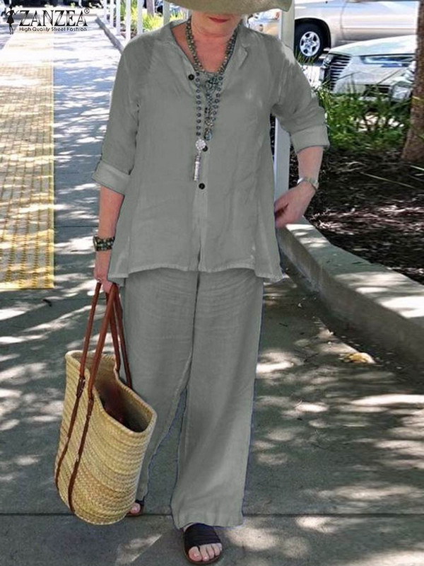 ZANZEA naiste massiivsed pükstekomplektid pühadeks, pikad pükste ülikonnad, 2023. aasta suvine 3/4 varrukatega revääriga topid, vabaaja 2-osalised linna dressid