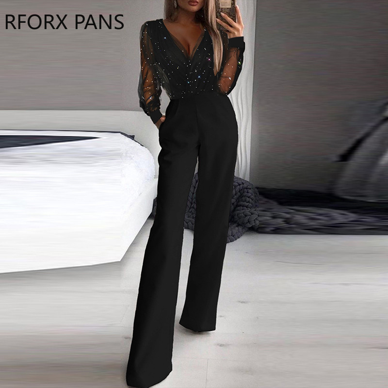 Naiste elegantne särava kontrastsusega sirge säärega kombinesoon