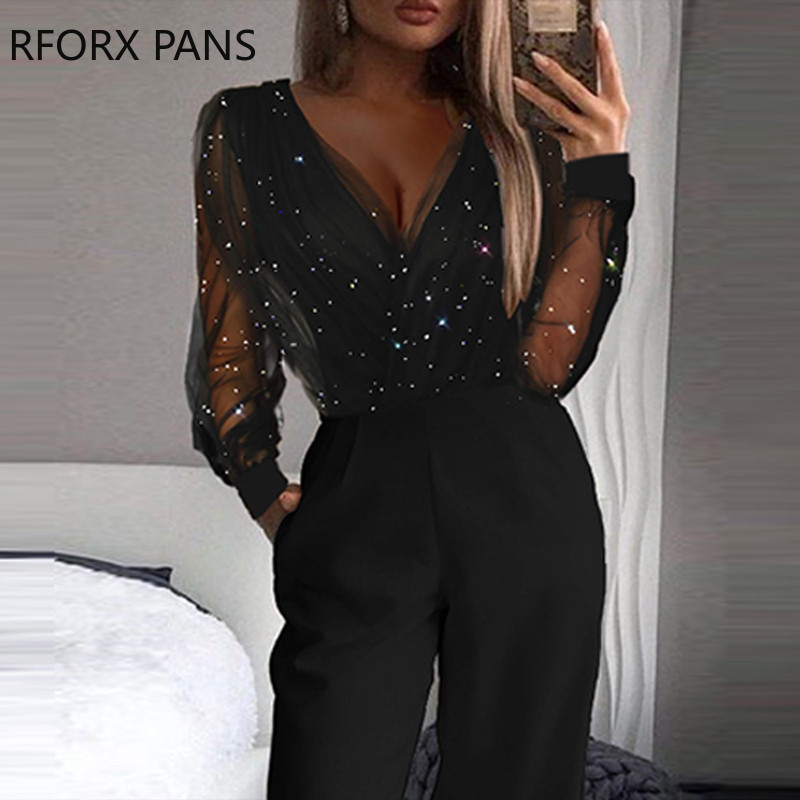 Naiste elegantne särava kontrastsusega sirge säärega kombinesoon