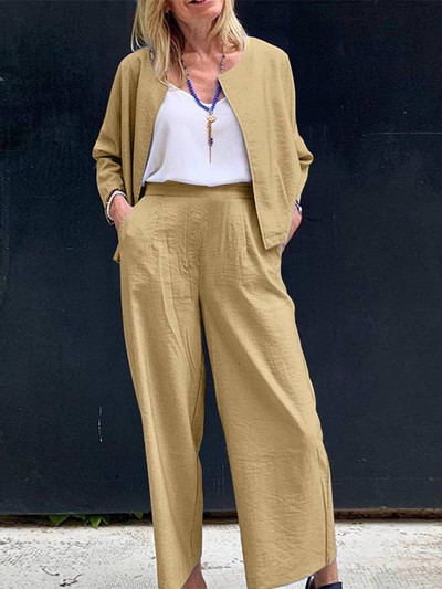 ZANZEA naiste laia säärega pikkade pükstega dressiülikond vabaaja vaba 2 tk. sobivad komplektid Moodne O-kaelusega kardiganist kostüüm puhkuseks mõeldud soliidsed linnakomplektid