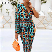 Ženski radni kombinezon s elegantnim geometrijskim uzorkom na jedno rame i dugim rukavima do gležnja