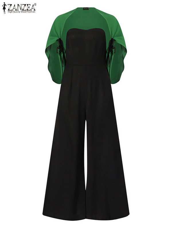 ZANZEA elegantsed kõrge vöökohaga laia säärega kombinesoonid Moodsad õlavardadeta kombinesoonid rätikuga Naiste suvevärvi blokeerivad pikad püksid