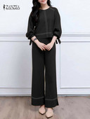 ZANZEA sügise sobivad komplektid Naiste pluusiülikond, pikkade varrukatega särk ja laia säärega pükste komplektid vabaajatööle mõeldud pühadeülikonnad linna spordidressid