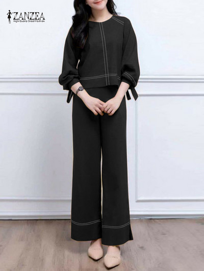 ZANZEA sügise sobivad komplektid Naiste pluusiülikond, pikkade varrukatega särk ja laia säärega pükste komplektid vabaajatööle mõeldud pühadeülikonnad linna spordidressid