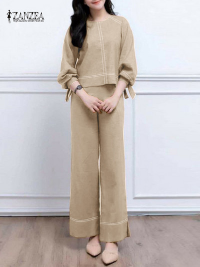 ZANZEA sügise sobivad komplektid Naiste pluusiülikond, pikkade varrukatega särk ja laia säärega pükste komplektid vabaajatööle mõeldud pühadeülikonnad linna spordidressid