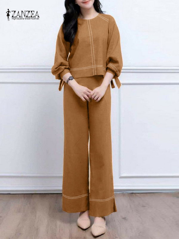 ZANZEA sügise sobivad komplektid Naiste pluusiülikond, pikkade varrukatega särk ja laia säärega pükste komplektid vabaajatööle mõeldud pühadeülikonnad linna spordidressid