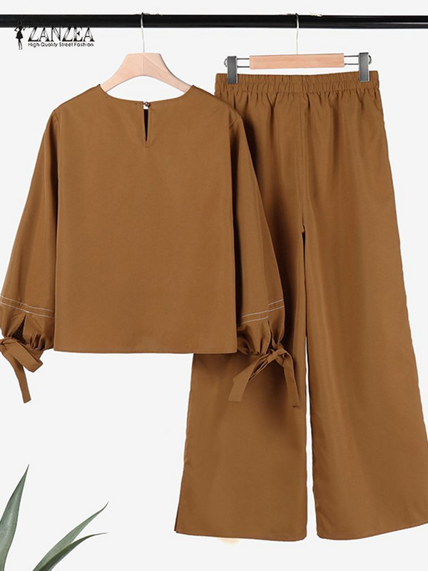 ZANZEA sügise sobivad komplektid Naiste pluusiülikond, pikkade varrukatega särk ja laia säärega pükste komplektid vabaajatööle mõeldud pühadeülikonnad linna spordidressid