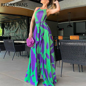 Ženski elegantni seksi kombinezon s ravnim nogavicama bez rukava s okruglim izrezom i uzorkom lišća