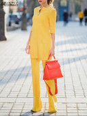 ZANZEA ženska trenirka s dugim bluzama do pola rukava, uredska dama, top i hlače s četvrtastim izrezom, 2 komada odjeće, kompleti hlača s elastičnim strukom