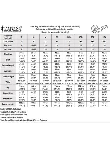 ZANZEA Дамска дълга блуза с половин ръкав Анцуг Офис дамски топ и панталон с квадратно деколте 2 бр. Комплекти панталони с еластична талия