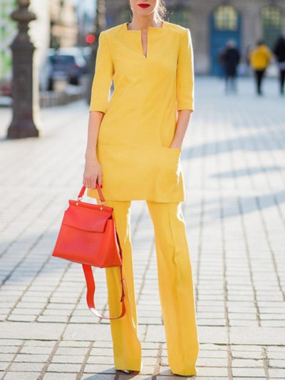 ZANZEA ženska trenirka s dugim bluzama do pola rukava, uredska dama, top i hlače s četvrtastim izrezom, 2 komada odjeće, kompleti hlača s elastičnim strukom